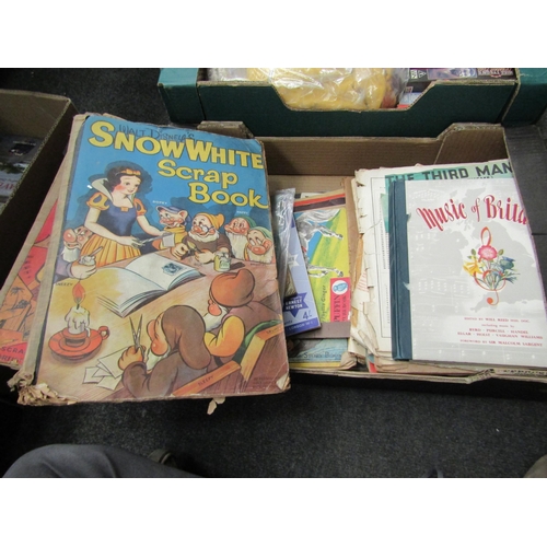 1228 - Three boxes of mixed items including vintage scrap books, ephemera, Knapp Electric Questioner, Jowka... 