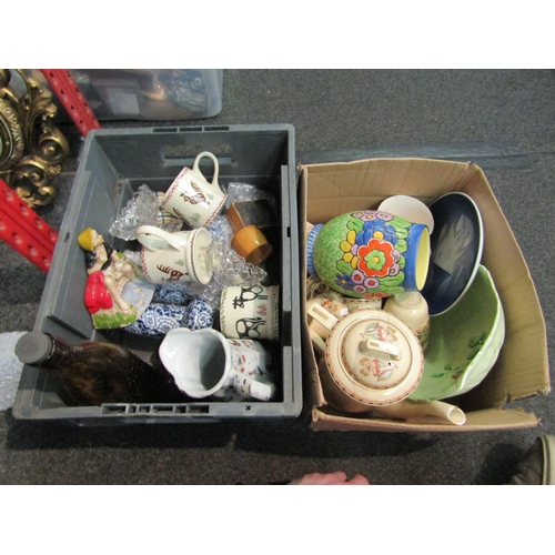 1264 - Two boxes of china ware including a Carlton ware bowl and Johnson Bros coffee wares, a vintage Bovri... 