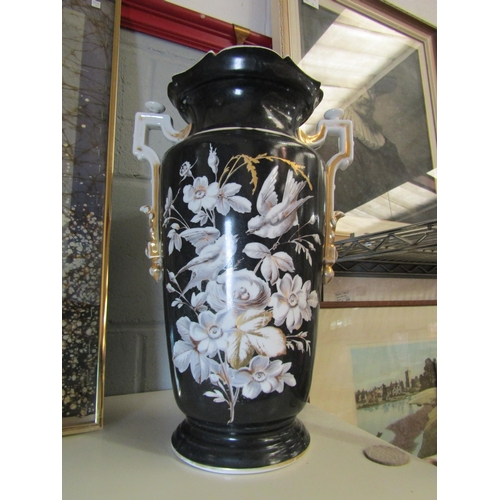 1278 - A Victorian opaque glass vase with bird and floral detail, 38cm tall