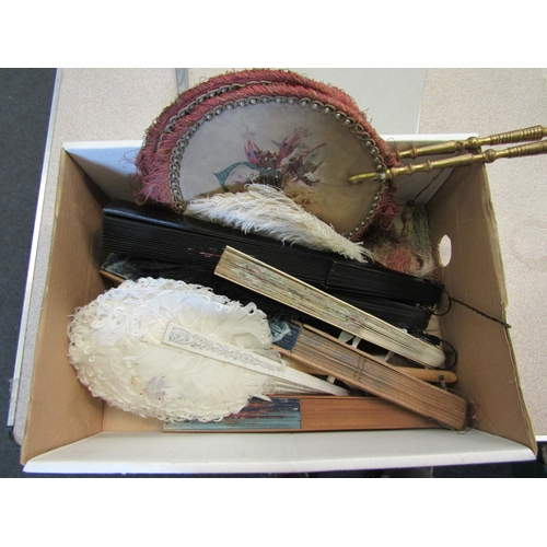 1284 - A box of late 19th early 20th Century fans including with painted wood and bone guard sticks, some o... 