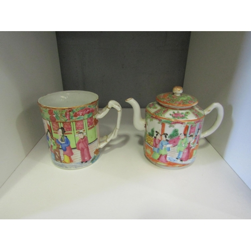 1306 - A 19th Century Canton teapot and mug, mug a/f