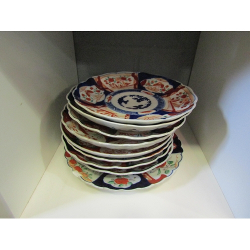 1313 - Nine Japanese Imari plates, one with character marks to base, some a/f    (E) £15-25