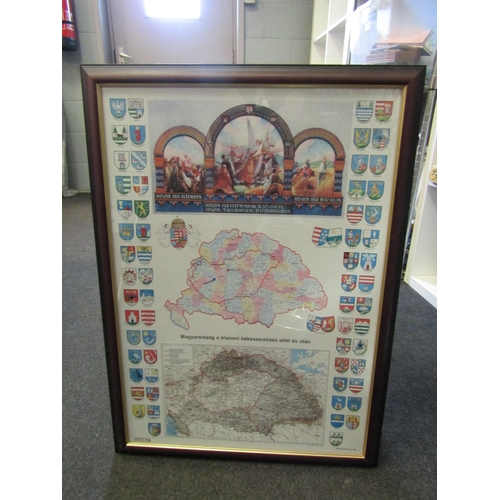 1317 - Framed coloured 20th Century print map of Hungary showing the borders of the country before and afte... 