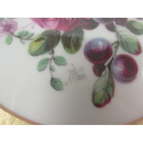 1320 - A Minton circa 1907 porcelain plaque hand painted with floral spray and sloe berries by J. Wain. Set... 