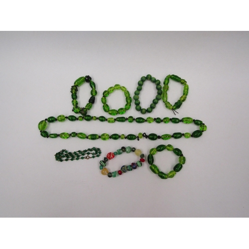 1328 - Mostly green glass bead bracelets and necklaces (8)  (R) £0