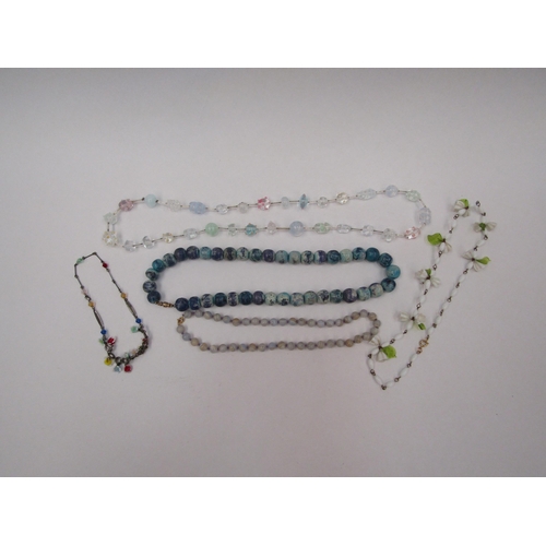 1329 - Glass and polished stone necklaces including floral example     (R) £20