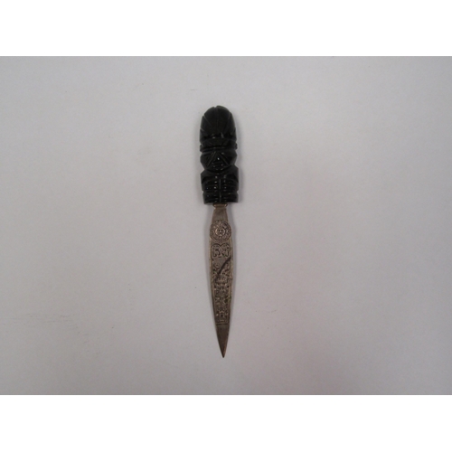 1341 - A white metal South American letter opener stamped 925, together with an African example (2)