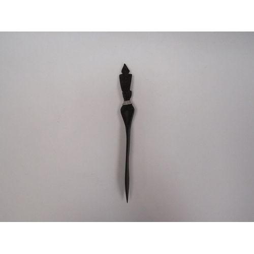 1341 - A white metal South American letter opener stamped 925, together with an African example (2)