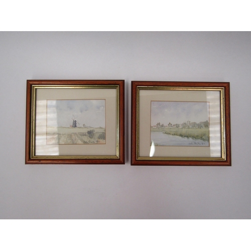 1346 - PETER STANTON: Two miniature watercolours of local scenes, Burnham Mill and River Bure, Buxton, fram... 