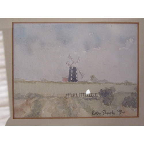 1346 - PETER STANTON: Two miniature watercolours of local scenes, Burnham Mill and River Bure, Buxton, fram... 