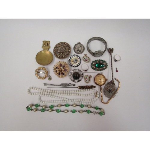 1349 - A small quantity of bijouterie including rolled gold watch, silver brooches etc