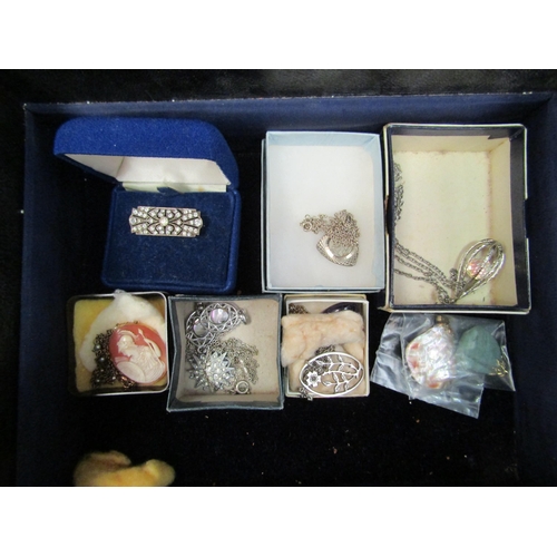 1364 - A large jewellery box with contents including ringsm brooches, pendants, necklaces, etc