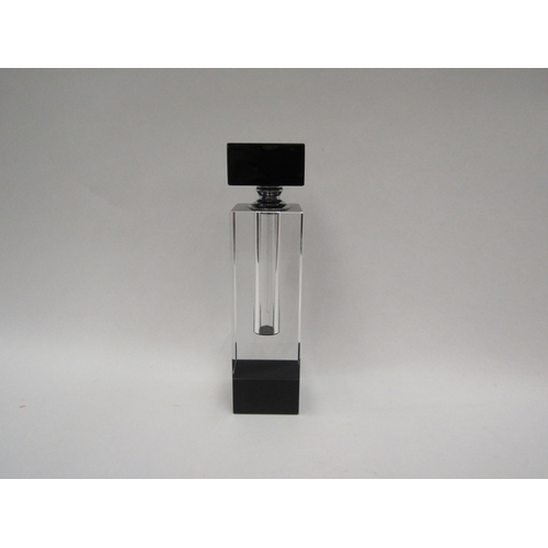 1369 - A modern glass scent bottle of square form in clear and black Art Deco style, 19cm high