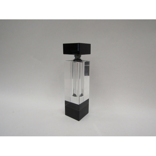 1369 - A modern glass scent bottle of square form in clear and black Art Deco style, 19cm high