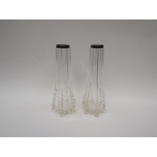 1378 - A pair of silver rimmed glass vases, 20.5cm