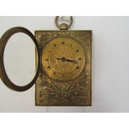 1392 - Brass cased French sedan clock, ca.1825. Small chain fusee movement with repeat mechanism operated b... 