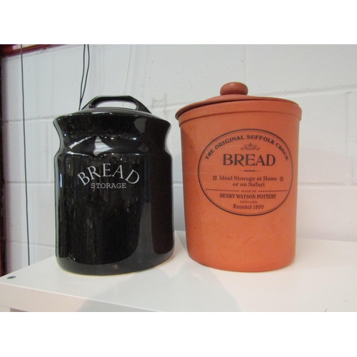 1400 - A Henry Watson pottery bread crock, together with a black ceramic bread crock