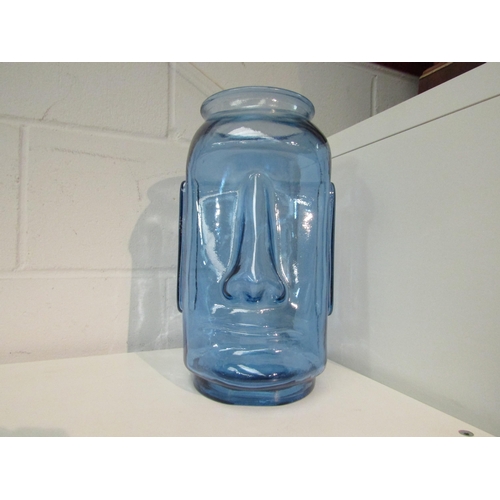 1402 - An Easter Island (Rapa Nui) art glass head form vase, blue, 34cm high