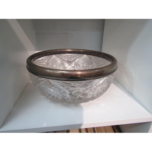 1410 - A silver banded Bohemian style cut glass fruit bowl