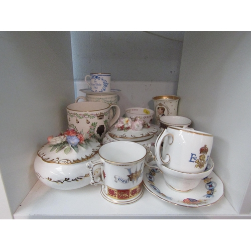 1422 - Two Royal commemorative Royal Crown Derby fine bone china floral boxes, cups, saucers and mugs inclu... 