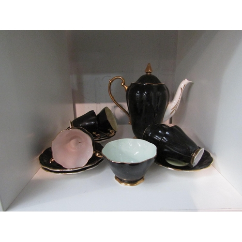 1433 - A Royal Standard tea set, cups decorated in a range of pastel colours internally, black to exterior