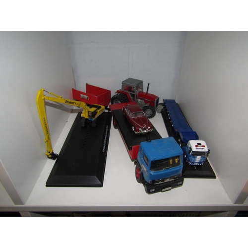 1434 - Stobart British collectors models Scania R560, Komatsu PC340 Excavator, a Britains Massey Ferguson a... 