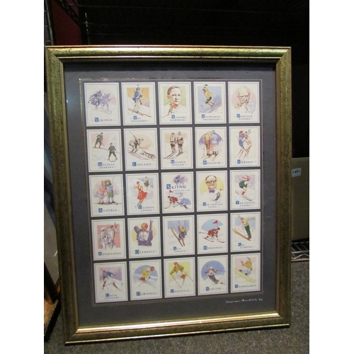 1477 - Graham Bundick 94 framed cards relating to skiing etc