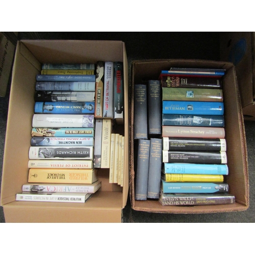 1225 - Two boxes of literary biographies, literature, etc. including Iris Murdoch, Graham Greene, James Lee... 