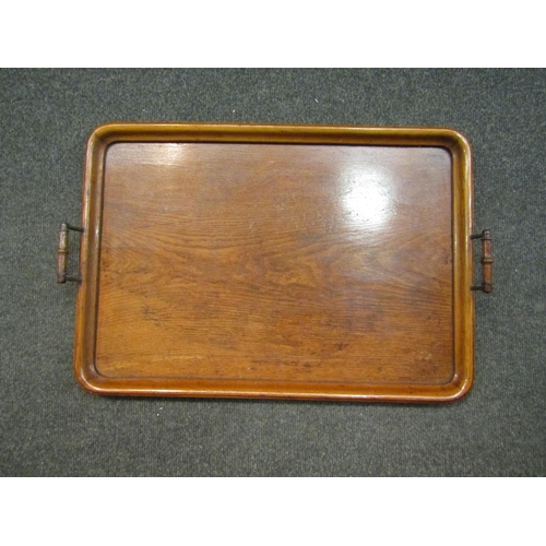 1248 - An early 20th Century oak drinks tray with twin handles, 63cm long