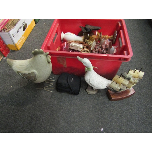 1250 - A box of assorted items to include a soapstone brush pot and a mother-of-pearl box