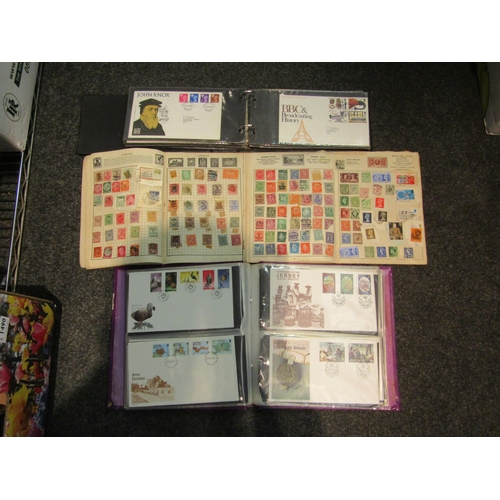 1491 - Three partially filled stamp albums and two albums containing First Day covers