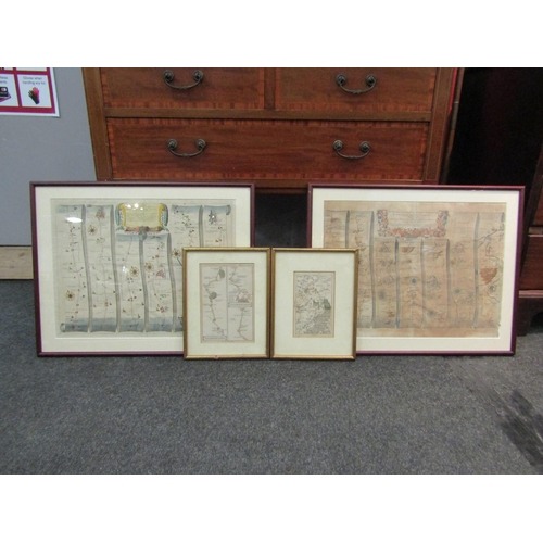 1496 - Four framed and glazed maps - Road from London to Aberystwyth, London to King's Lynn, Potters Bar to... 