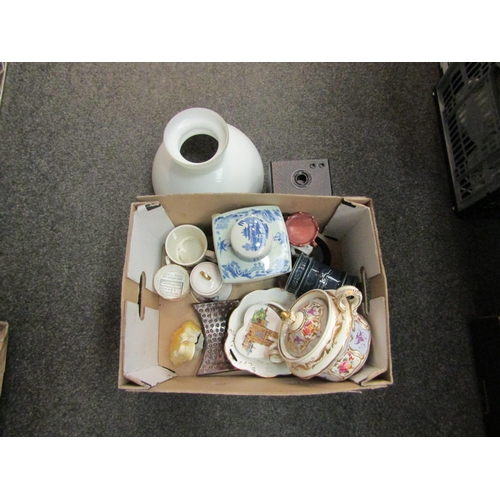 1504 - Three boxes of glass ware and ceramics; 19thc ceramics, jasperware, cut glass, etc