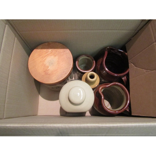 1506 - Three boxes of ceramics including stoneware Hunt & Sons (Yarmouth) ginger beer bottle, Crabtree & Ev... 