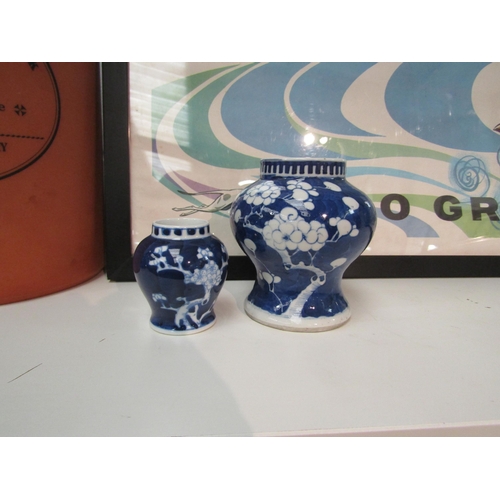 1554 - Two baluster shaped Oriental vase decorated with blue and white prunus'      (E) £10-20