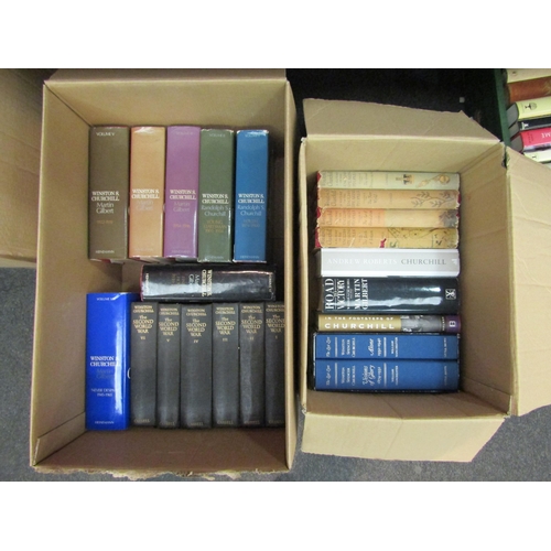 1572 - Two boxes containing a collection of Winston Churchill and related books, including 