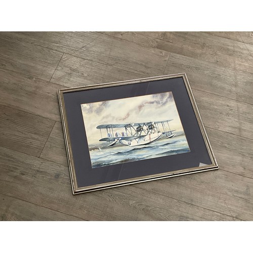 4041 - S.T. GLEED (XX): A watercolour of Supermarine Southampton seaplane, framed and glazed, 32cm x 44cm  ... 