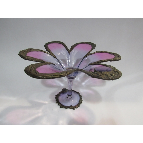 4070 - A handmade glass six petal footed dish, 28cm diameter