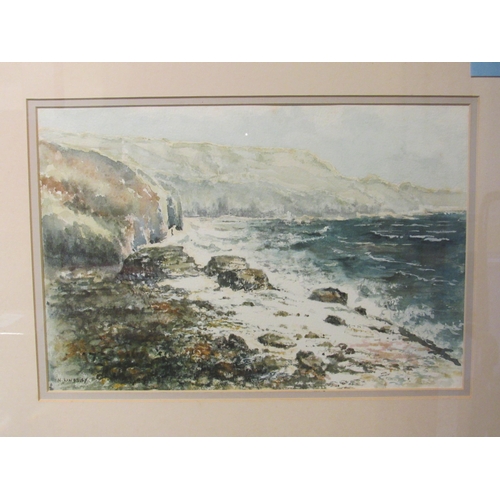 4092 - N. LINDSAY: A watercolour of rocky coastal scene, signed lower left, framed and glazed, 23cm x 32cm