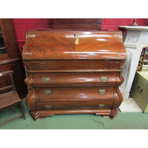 4141 - A Circa 1850's Dutch walnut bombe bureau the serpentine shape fall having a well fitted interior and... 