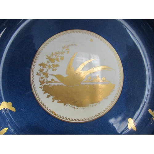 4238 - A Copeland late Spode blue glazed fruit bowl with gilt embellishment of birds and butterflies, 39cm ... 