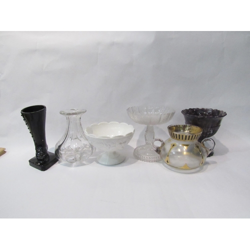 4268 - Six pieces of Victorian glass including Davidson's Pressed Glass and a continental porcelain figural... 