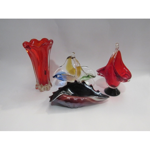 4460 - Four pieces of art glass including Czech baskets, various colours, tallest 22cm