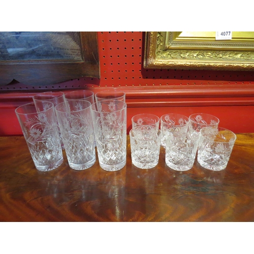 4077 - Six Edinburgh crystal Argyle pattern highball glasses, (two a/f) together with six whisky glasses (1... 