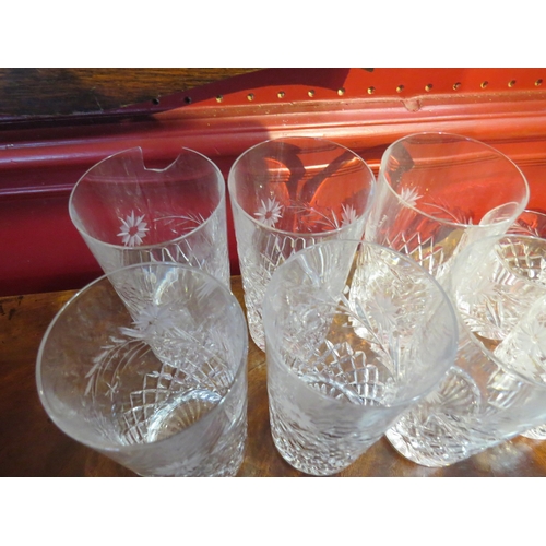 4077 - Six Edinburgh crystal Argyle pattern highball glasses, (two a/f) together with six whisky glasses (1... 