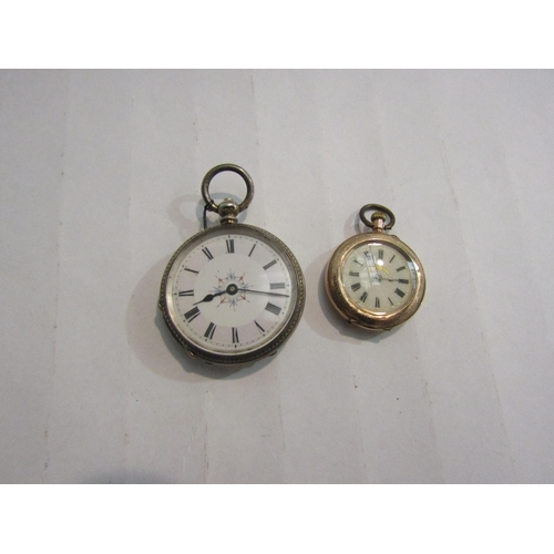 4386 - Marked 9ct fob watc h and silver cased pocket watch (2)