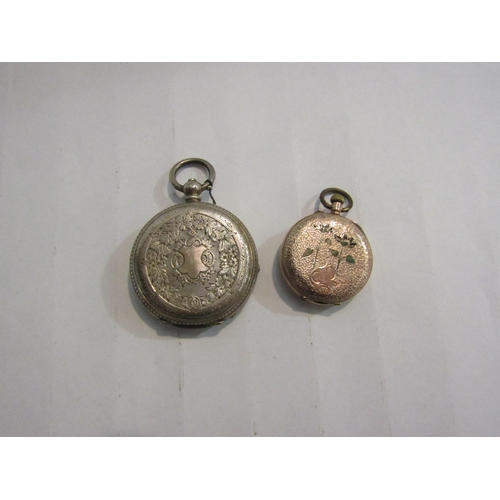 4386 - Marked 9ct fob watc h and silver cased pocket watch (2)