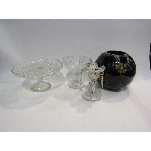 4400 - A selection of 1930's glassware including a black bulbous form vase with hand painted applied flower... 