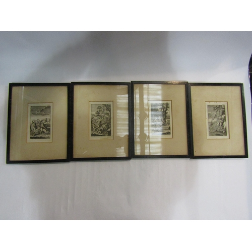 4408 - Four glazed and framed 18th Century engravings of classical figures in ebonised frames, 12 cm X 7cm