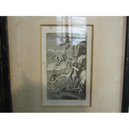 4408 - Four glazed and framed 18th Century engravings of classical figures in ebonised frames, 12 cm X 7cm